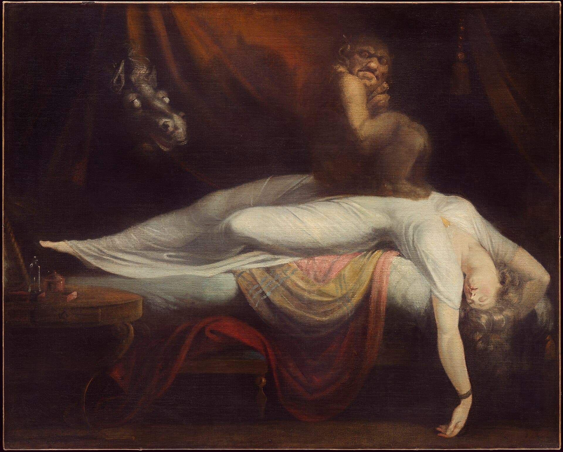 Henry Fuseli's painting The Nightmare: a sleeping woman with a crouching demon on her chest
